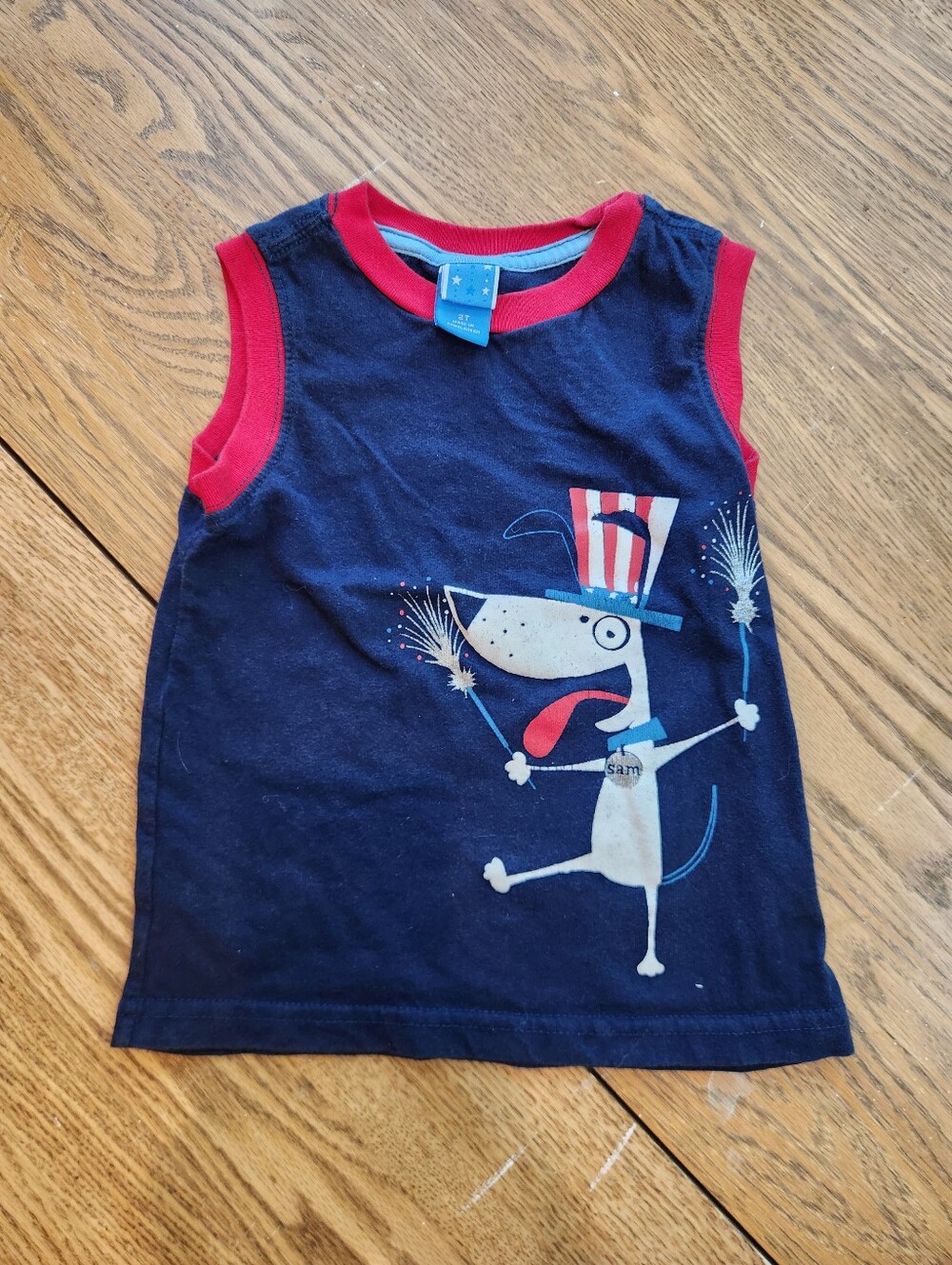 Kids Navy & Red Graphic Tank Top - Patriotic Dog Print